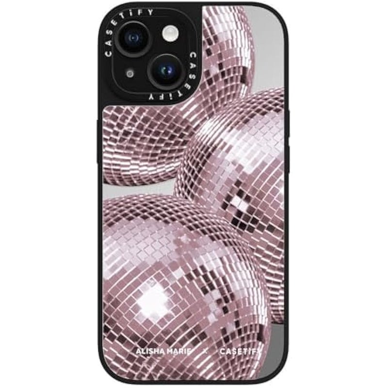 Casetify Mirror iPhone 15 Case 【Reflective / 4.9ft Drop Protection/Compatible with Magsafe】 - Alisha Marie Disco Baby Case - Silver on Black - Image 5