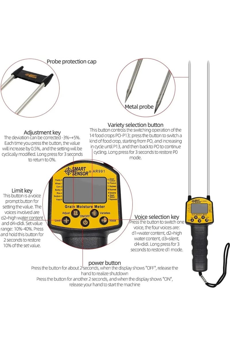 إيروريكس مقياس رطوبة الحبوب الرقمي AR991، يُستخدم لقياس رطوبة حبوب الذرة والقمح والأرز والفاصوليا والفول السوداني... - Image 5