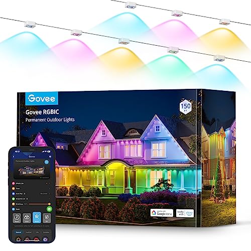 Govee Permanent Outdoor Lights, Smart RGBIC Outdoor Lights with 75 Scene Modes, 150ft with 108 LED Lights, IP67 Waterproof for Patio Decorations, Work with Alexa, Google Assistant, White - Image 1