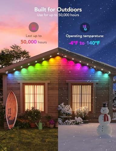 Govee Permanent Outdoor Lights, Smart RGBIC Outdoor Lights with 75 Scene Modes, 150ft with 108 LED Lights, IP67 Waterproof for Patio Decorations, Work with Alexa, Google Assistant, White - Image 3