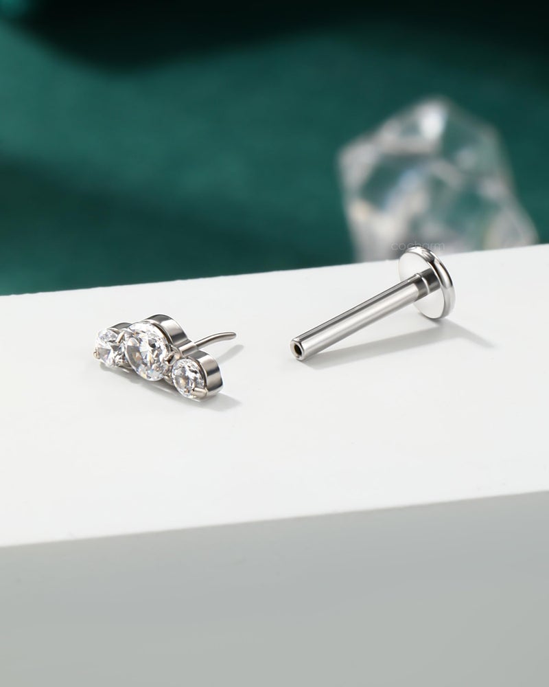 COCHARM G23 Titanium Tragus Helix Cartilage Earring Stud Flat Back 3CZ Surgical Steel Helix Cartilage Piercing Jewelry 16g Threadless Climb Helix Jewelry Push Pin Silver Lobe Stud 6mm Post - Image 5