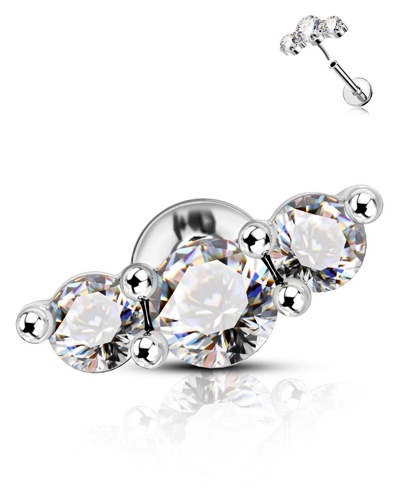COCHARM G23 Titanium Tragus Helix Cartilage Earring Stud Flat Back 3CZ Surgical Steel Helix Cartilage Piercing Jewelry 16g Threadless Climb Helix Jewelry Push Pin Silver Lobe Stud 6mm Post - Image 1