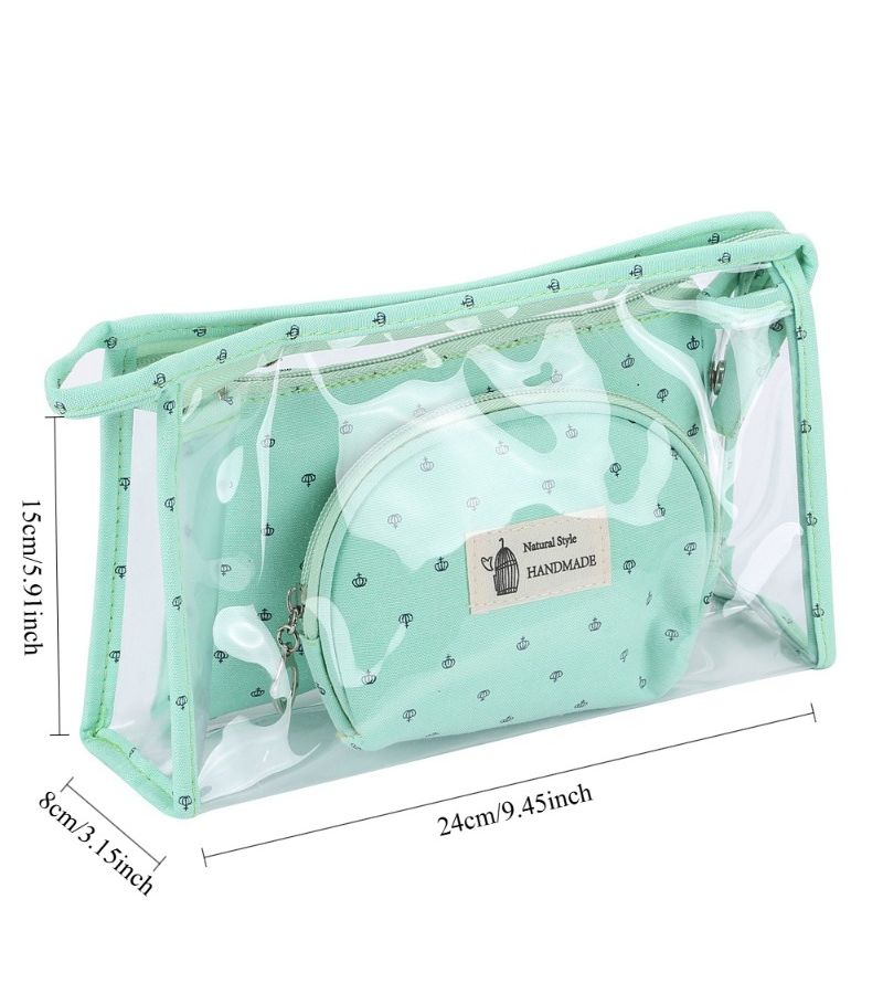 Crown Navy Blue Transparent 3pcs Makeup Bag Set Waterproof Portable Travel Toiletry Pouch Canvas Organizer Multi Functional Compartment Cosmetic Storage - Image 3