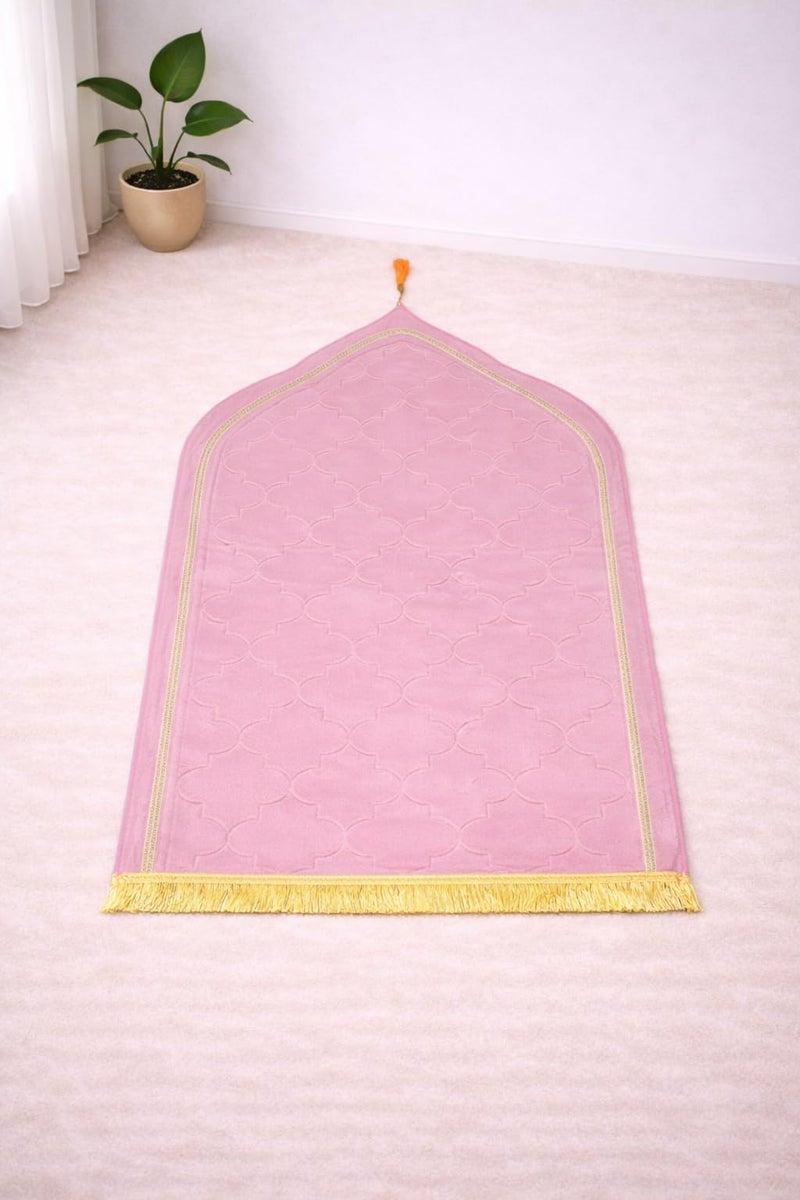 DEESAK Janamaz Prayer Mat – Turkey Soft Velvet Namaz Mat | Premium Aasan for Daily Salah, Janimaz Namaz, Comfortable & Durable Prayer Mat | 44x27 Inch, Laser Cut - Pink - Image 1