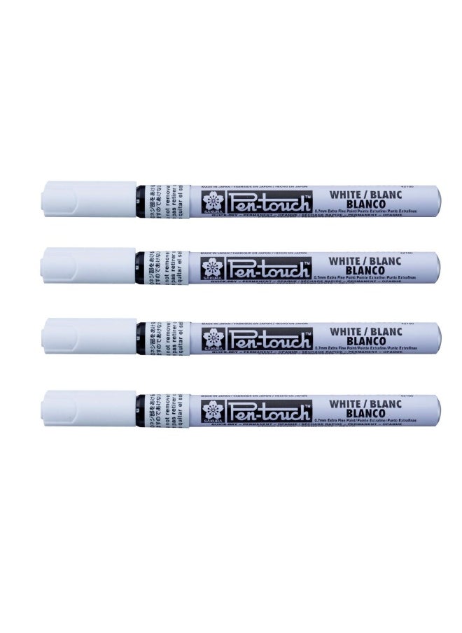 Sakura Pen-Touch Paint Marker 0.7 Mm  Permanent Ink Extra Fine Point White Color  Pack Of 4