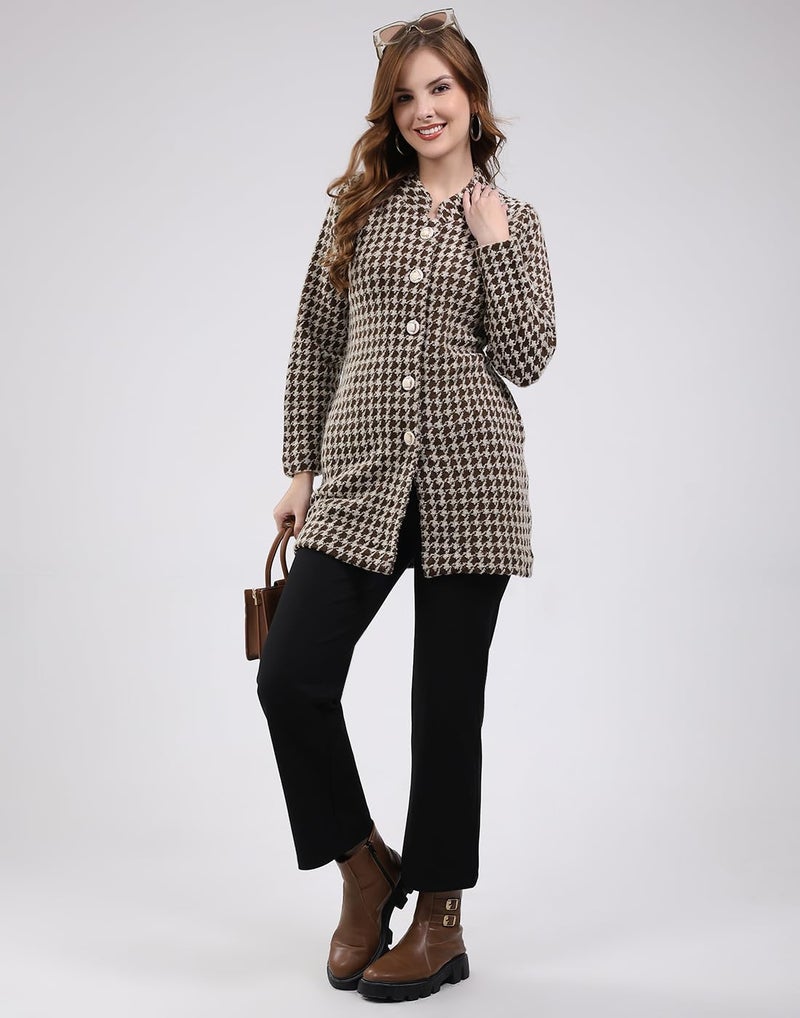 Monte Carlo Men Regular Fit Self Designed Pattern Round Neck Button Closure Full Sleeve Winter Knitted Coat| Warm Woolen Long Sweater for Ladies |Comfortable Winter Wear for Women Coffee Brown XLP1 - Image 5