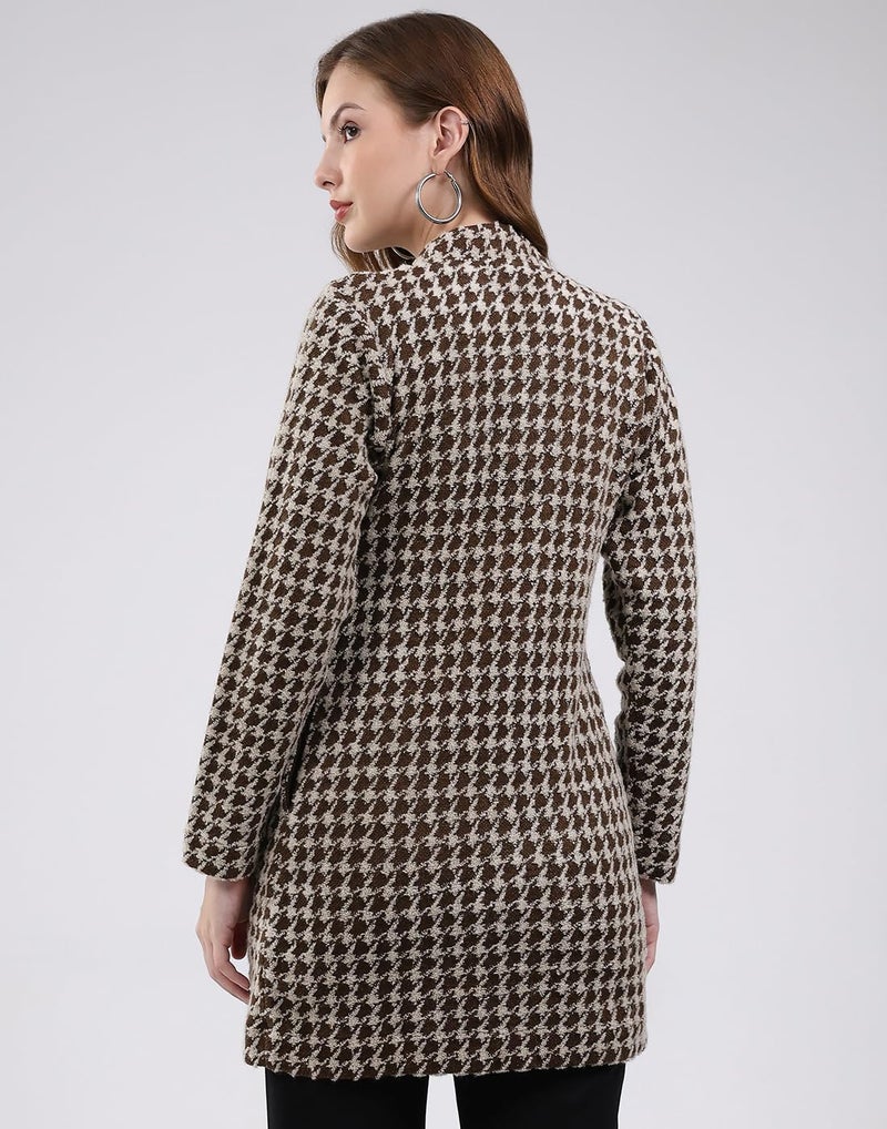 Monte Carlo Men Regular Fit Self Designed Pattern Round Neck Button Closure Full Sleeve Winter Knitted Coat| Warm Woolen Long Sweater for Ladies |Comfortable Winter Wear for Women Coffee Brown XLP1 - Image 4