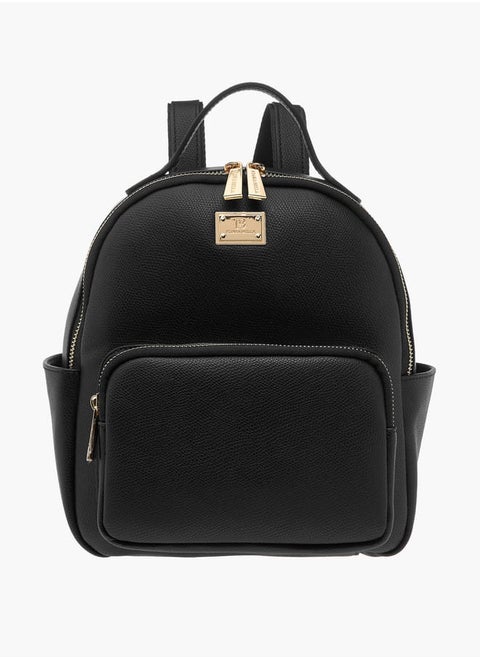 Women Monogram Print Backpack with Adjustable Straps and Zip Closure - 23x12x26 cm