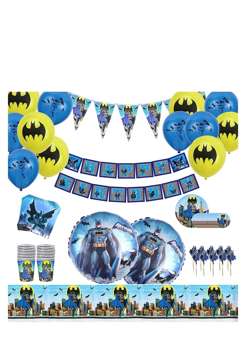 Bluegogo Bat-Man Birthday Decorations Party Supplies Serves 20 Guests Include Plates Napkins Cups Balloons Table Cover Birthday Banner Cupcake Toppers and Triangle Flags for Kids Boys Teens Men  - Image 1