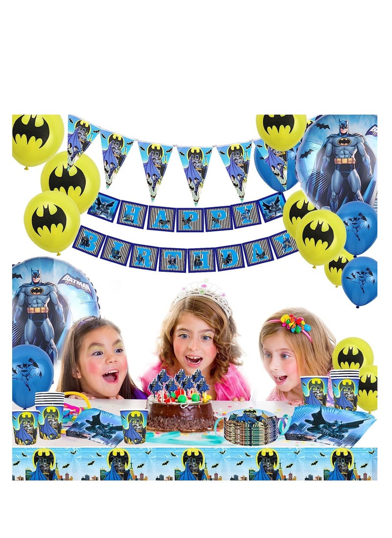 Bluegogo Bat-Man Birthday Decorations Party Supplies Serves 20 Guests Include Plates Napkins Cups Balloons Table Cover Birthday Banner Cupcake Toppers and Triangle Flags for Kids Boys Teens Men  - Image 5