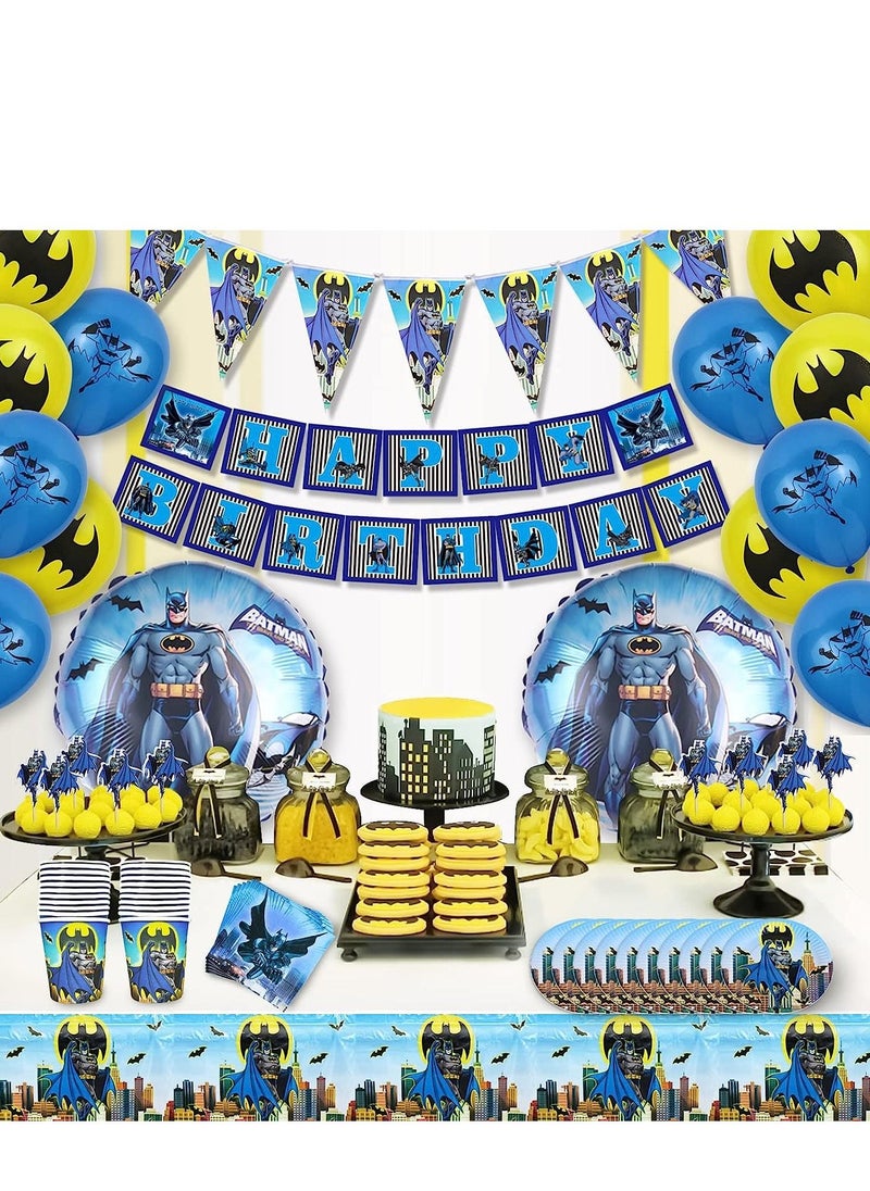 Bluegogo Bat-Man Birthday Decorations Party Supplies Serves 20 Guests Include Plates Napkins Cups Balloons Table Cover Birthday Banner Cupcake Toppers and Triangle Flags for Kids Boys Teens Men  - Image 4
