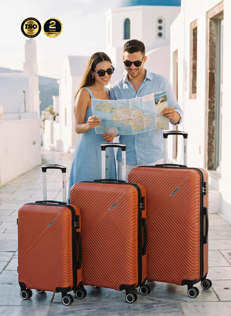 Parajohn Orange ABS Material 3-Piece Hardsided Luggage Set | 4-Wheel Spinner Trolley | Small (10kg), Medium (20kg), Large (30kg)Orange  | Best Price UAE