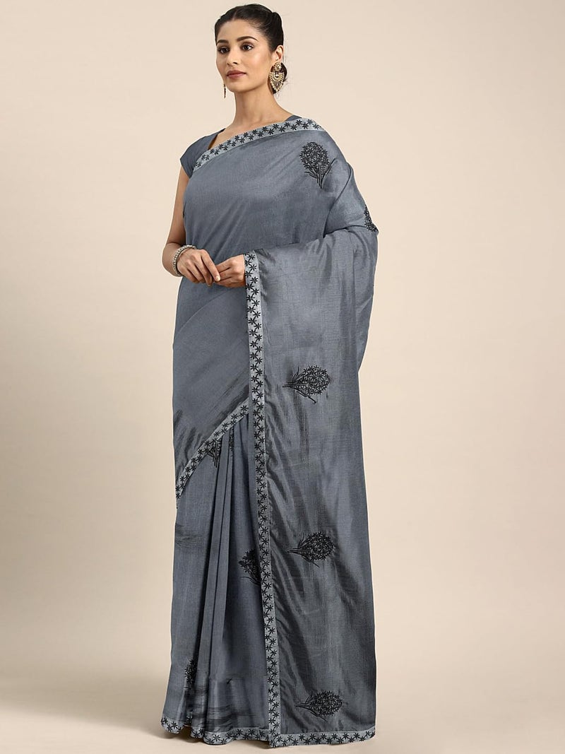 HEMOVIA Women's Plain Digital Print Cotton Silk Blend Saree with Silver Weaving Border Tassels-Elegant Ethnic Wear for Festive and Casual Occasions New 2025 (FF-KAANVI4401) - Image 2