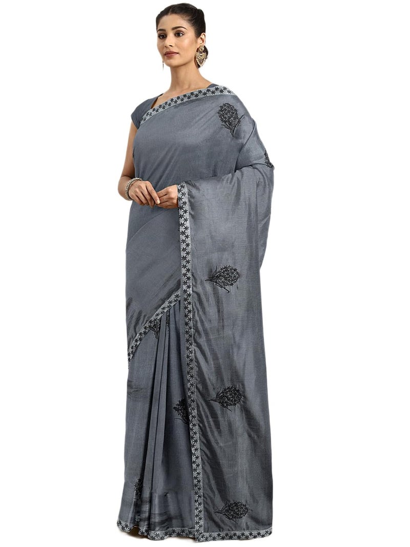 HEMOVIA Women's Plain Digital Print Cotton Silk Blend Saree with Silver Weaving Border Tassels-Elegant Ethnic Wear for Festive and Casual Occasions New 2025 (FF-KAANVI4401) - Image 1