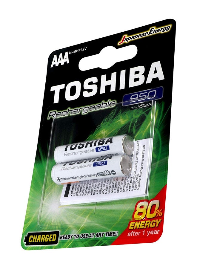 Toshiba بطارية قابلة لإعادة الشحن توشيبا 950 مللي أمبير BP-2C AAA نيكيل ميتال هيدريد 2 قطع، أبيض - Image 2
