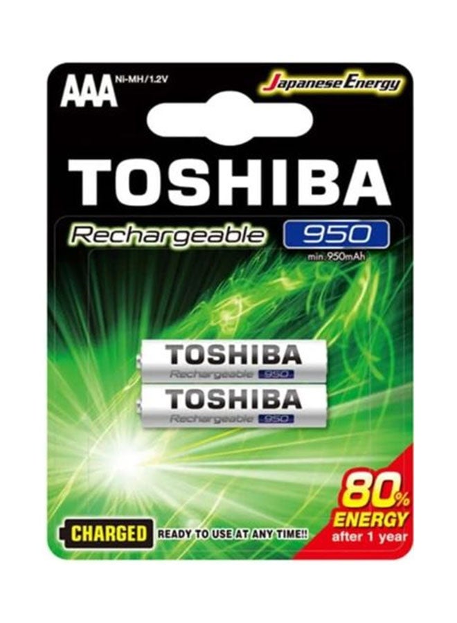 Toshiba بطارية قابلة لإعادة الشحن توشيبا 950 مللي أمبير BP-2C AAA نيكيل ميتال هيدريد 2 قطع، أبيض - Image 1