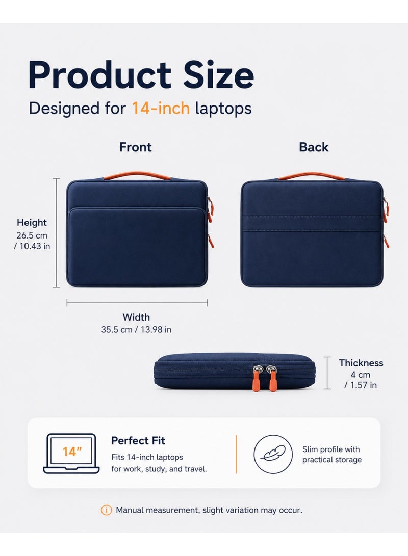QIYUE 14 Inch Waterproof Laptop Bag, Compatible with MacBook Pro 14 Inch (M2/M3/M4 A2442/A2779/A2918/A2992/A3402) & MacBook Air 13.6/15.3, also fits Lenovo Xiaoxin Pro 14, HP Pavilion 14, Dell XPS 14, Samsung Galaxy Book 14, Huawei MateBook 14 Ultra-Thin Notebook Handbag - Image 2