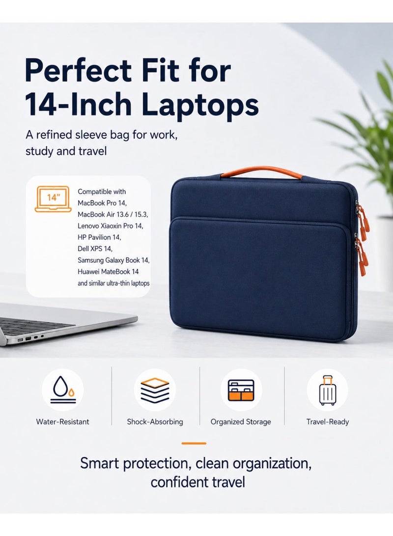 QIYUE 14 Inch Waterproof Laptop Bag, Compatible with MacBook Pro 14 Inch (M2/M3/M4 A2442/A2779/A2918/A2992/A3402) & MacBook Air 13.6/15.3, also fits Lenovo Xiaoxin Pro 14, HP Pavilion 14, Dell XPS 14, Samsung Galaxy Book 14, Huawei MateBook 14 Ultra-Thin Notebook Handbag - Image 3