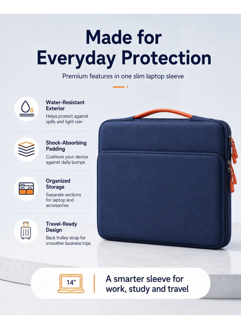 QIYUE 14 Inch Waterproof Laptop Bag, Compatible with MacBook Pro 14 Inch (M2/M3/M4 A2442/A2779/A2918/A2992/A3402) & MacBook Air 13.6/15.3, also fits Lenovo Xiaoxin Pro 14, HP Pavilion 14, Dell XPS 14, Samsung Galaxy Book 14, Huawei MateBook 14 Ultra-Thin Notebook Handbag - Image 4