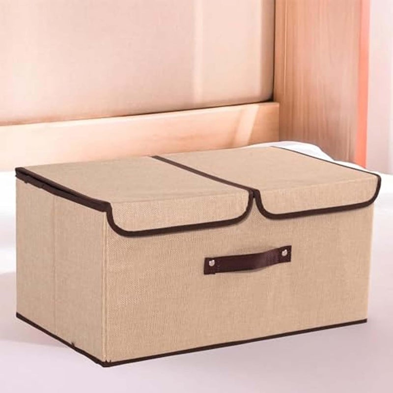 Kuber Industries Kuber Industries Foldable Storage Box Double Lid Storage Box with Handle Stackable Storage Box For ClothesToysBooks YJA008BGE Beige  - Image 1