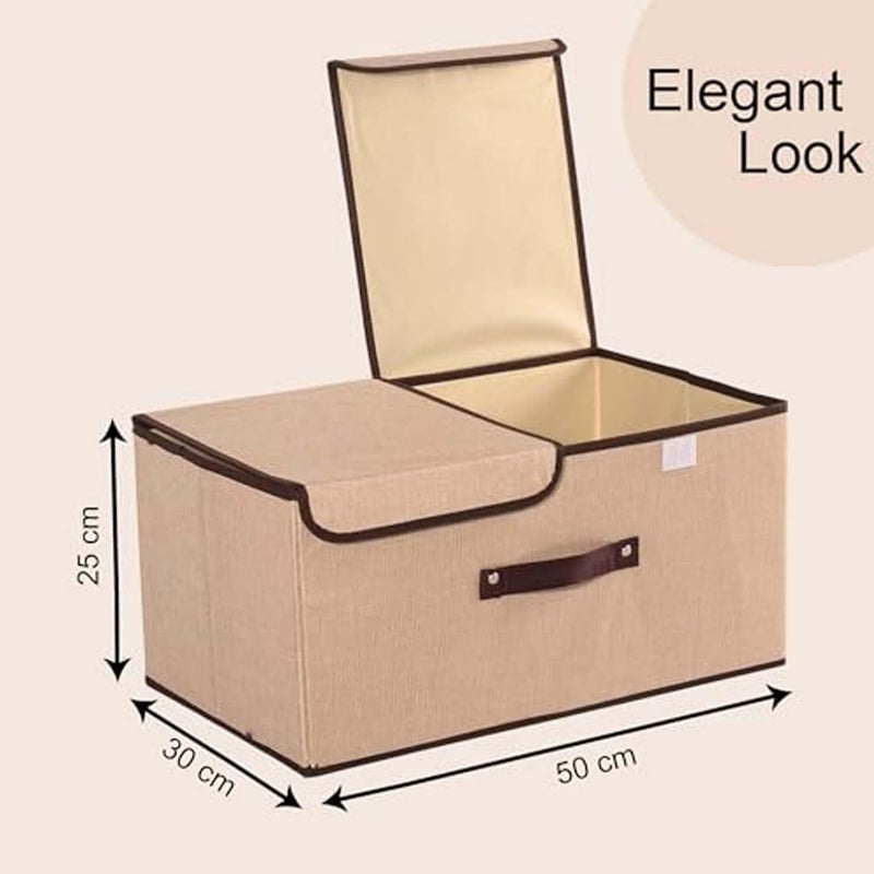 Kuber Industries Kuber Industries Foldable Storage Box Double Lid Storage Box with Handle Stackable Storage Box For ClothesToysBooks YJA008BGE Beige  - Image 3