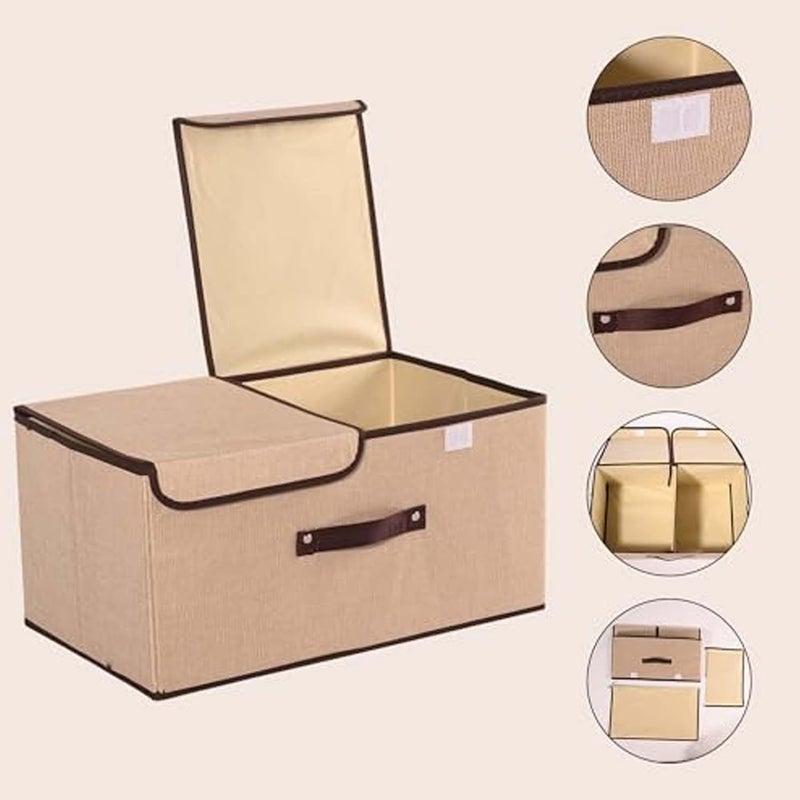 Kuber Industries Kuber Industries Foldable Storage Box Double Lid Storage Box with Handle Stackable Storage Box For ClothesToysBooks YJA008BGE Beige  - Image 5