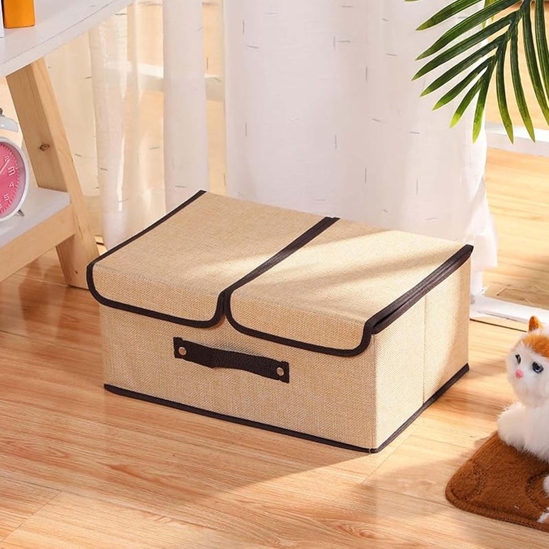 Kuber Industries Kuber Industries Foldable Storage Box Double Lid Storage Box with Handle Stackable Storage Box For ClothesToysBooks YJA008BGE Beige  - Image 4