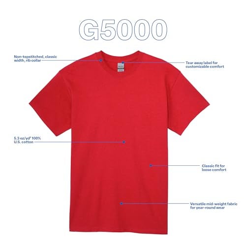 Gildan Mens Heavy Cotton T-Shirt, Style G5000, Multipack T Shirt, Red (3-Pack), Medium US - Image 5