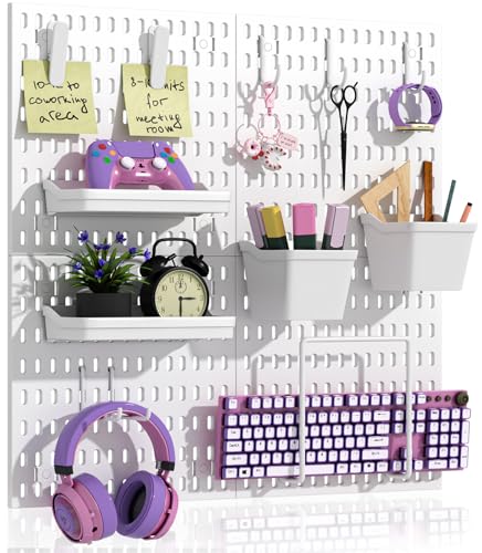 AKTOP Peg Board Wall Organizer 4-Pack – 12"x12" White Pegboard Combination Kit with 13 Accessories for Wall, Plastic Peg Board Panels for Home, Office, Garage Tool Storage & Craft Room - Image 1