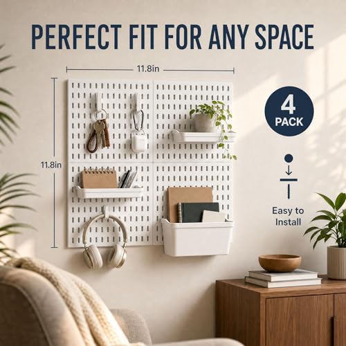 AKTOP Peg Board Wall Organizer 4-Pack – 12"x12" White Pegboard Combination Kit with 13 Accessories for Wall, Plastic Peg Board Panels for Home, Office, Garage Tool Storage & Craft Room - Image 2