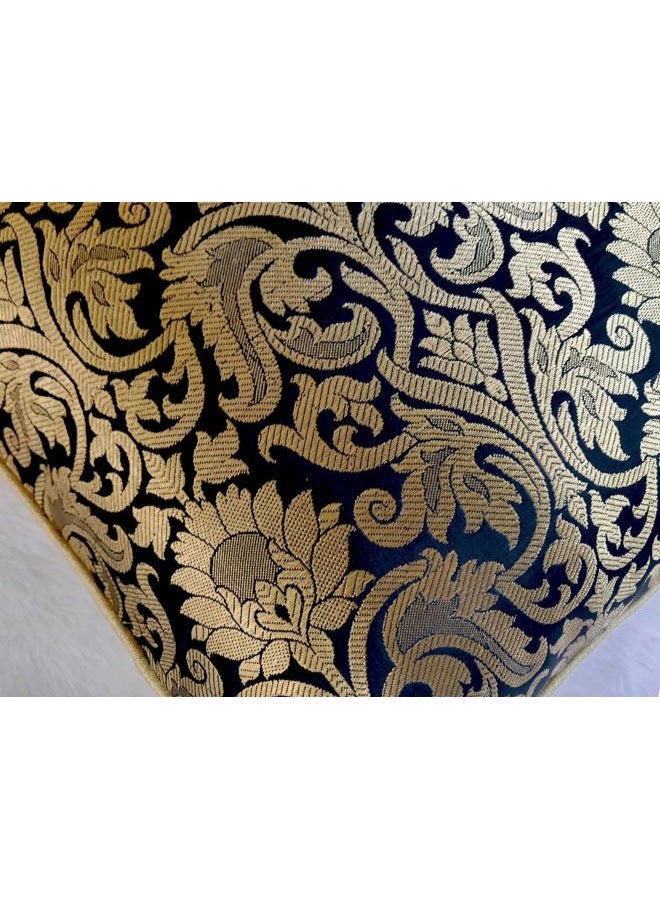AVKA Studio Throw Pillow Covers - Pack of 2 Floral Brocade Decorative Pillows - Black & Antique Gold 20X20 - Indian Faux Silk Jacquard Cushion Cover - Cover Only - Image 3