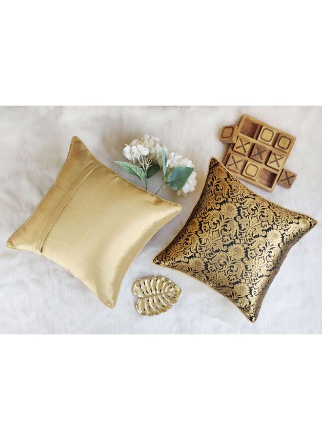 AVKA Studio Throw Pillow Covers - Pack of 2 Floral Brocade Decorative Pillows - Black & Antique Gold 20X20 - Indian Faux Silk Jacquard Cushion Cover - Cover Only - Image 4