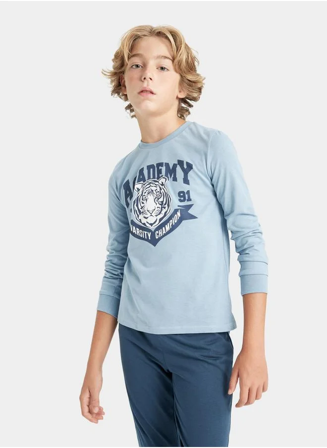 ديفاكتو Graphic Print Long Sleeve T-Shirt & Pyjama Set