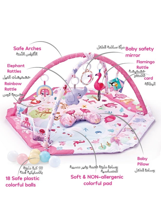 LBMT Baby Play Gym & Activity Mat, 5-in-1 Baby Play Mats with Pillow and 6 Detachable Toys, Washable Baby Activity Mat for Visual, Hearing, Sensory, Motor Development, Babies Sensory Toys Gift for Newborn to Toddler 0-3-6-9-24 Months (Pink) - Image 5