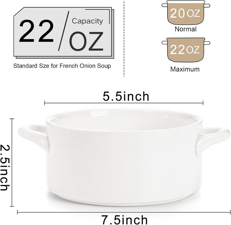 SOUJOY سوجوي 6 عبوات من أطباق شوربة البصل الفرنسي 22 أونصة من البورسلين مع مقابض آمنة للفرن لأطباق الشوربة والحبوب والفطائر ولحم البقر المطبوخ - Image 2