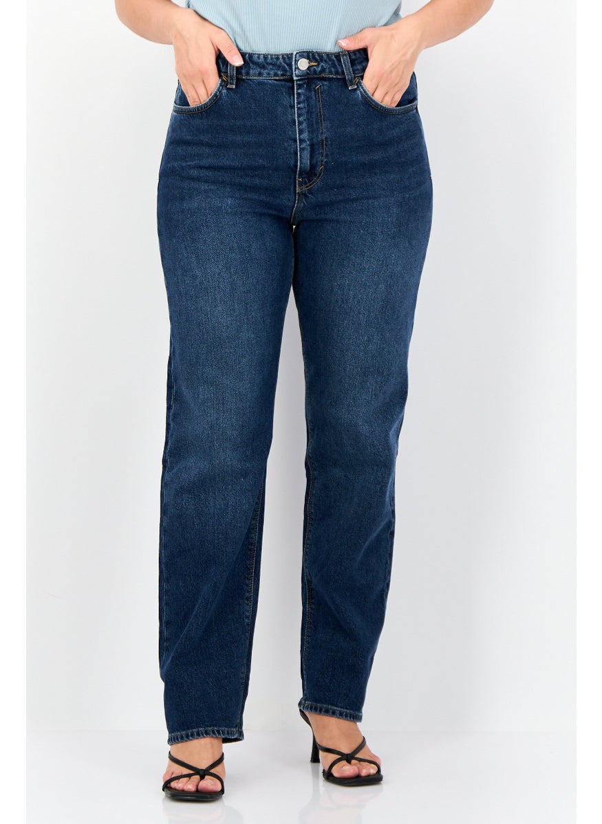 ESPRIT Women Dad Fit Washed Stretchable Jeans, Blue  - Image 1