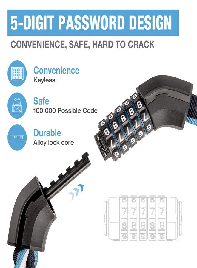 PINNAMAX Bike Lock 3.28ft- 5 Digit Combination Anti Theft Chain Locks- Heavy Duty Keyless Bicycle Lock for Bike, e-Bike, Scooter, Gate - Image 2