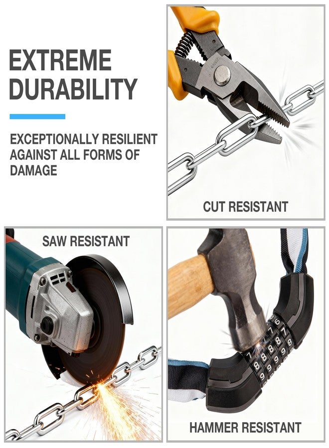 PINNAMAX Bike Lock 3.28ft- 5 Digit Combination Anti Theft Chain Locks- Heavy Duty Keyless Bicycle Lock for Bike, e-Bike, Scooter, Gate - Image 4