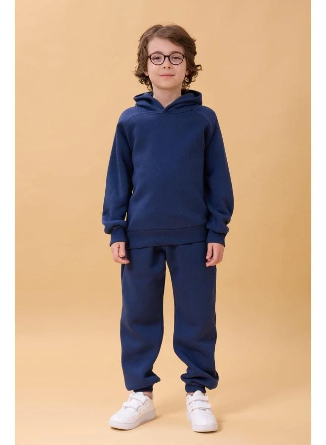 Perendi Reglan Long Sleeve Hooded Fleece-Lined Unisex Kids Set – Indigo