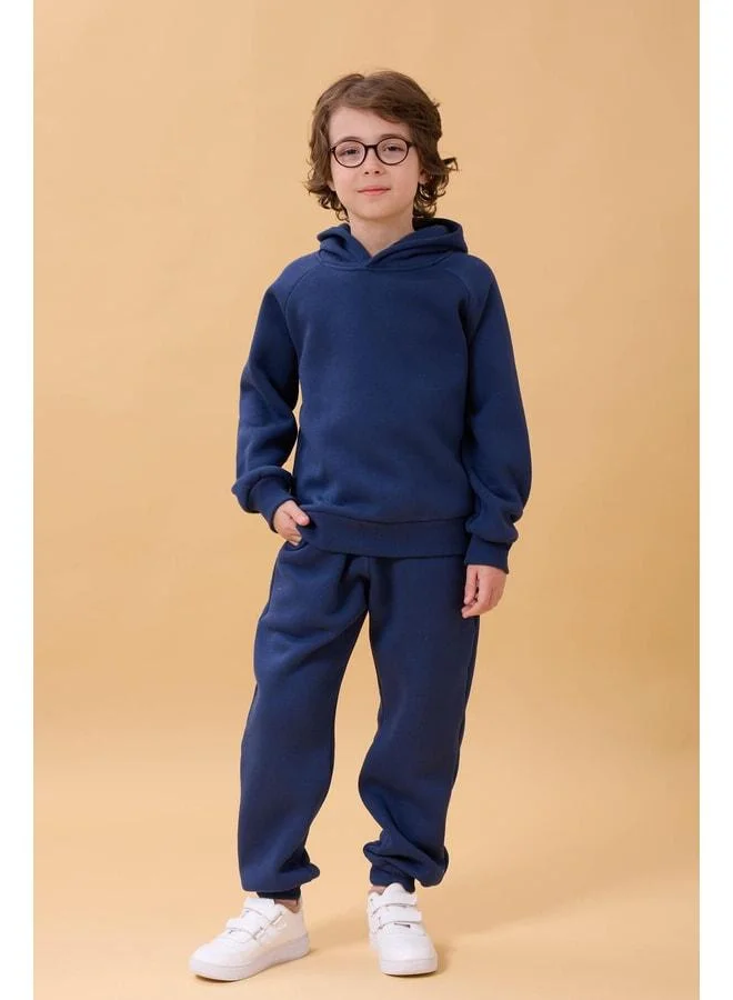 Perendi Reglan Long Sleeve Hooded Fleece-Lined Unisex Kids Set – Indigo