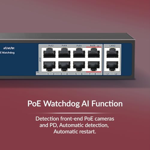 CP PLUS مفتاح CP PLUS 8 منفذ PoE + 2 منفذ Uplink CP-ANW-HPU8H2-N12 مع نقل بيانات عالي ، وظيفة مراقبة PoE الذكية - Image 3