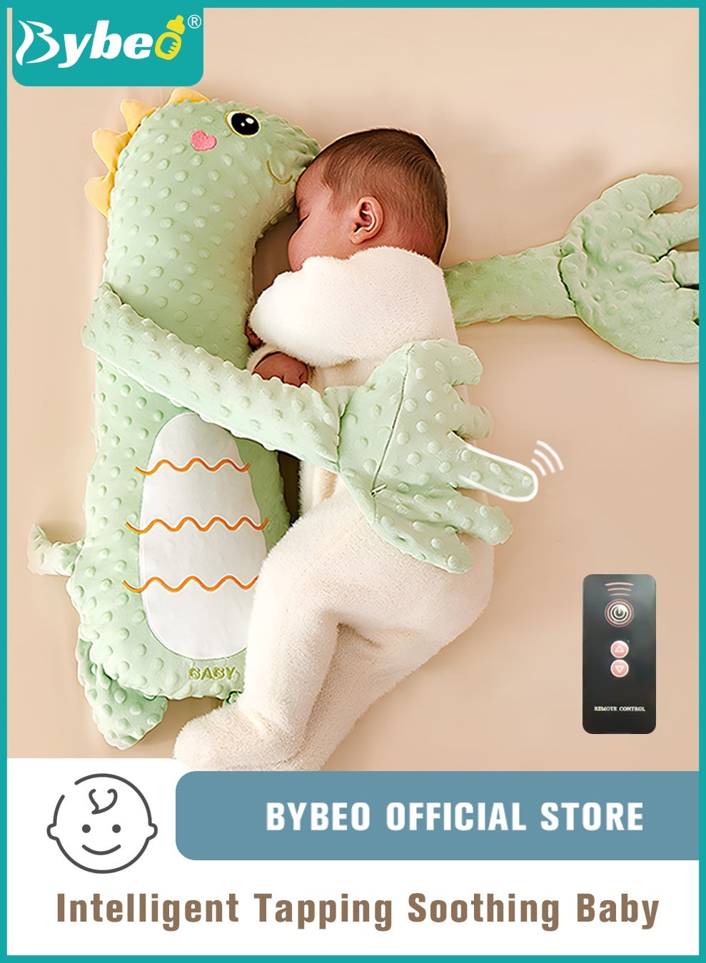 Baby Sleep Soothing Doll with Automatic Soothing Palm, Newborn Patting Pillow, Baby Sleep Soother, Baby Sleeping Nursing Pillow with Remote Control, Infant Exhaust Pillow for Startle Prevention,Cute Dinosaurs Shape