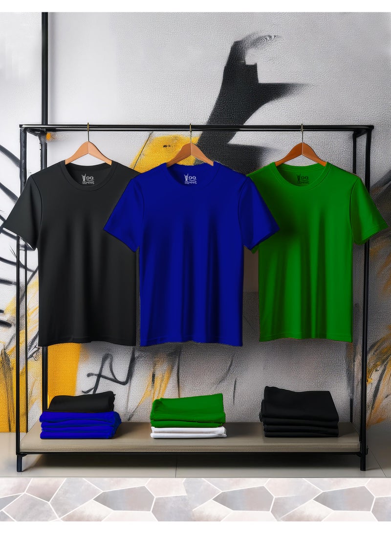 Yoo Street Bundle of 3 Classic T-Shirts - BLACK BLUE GREEN