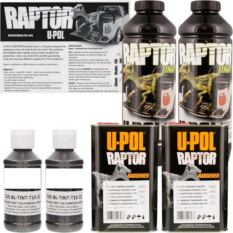 U-POl Raptor Charcoal Metallic Urethane Spray-On Truck Bed Liner & Texture Coating, 2 Liters - Image 1