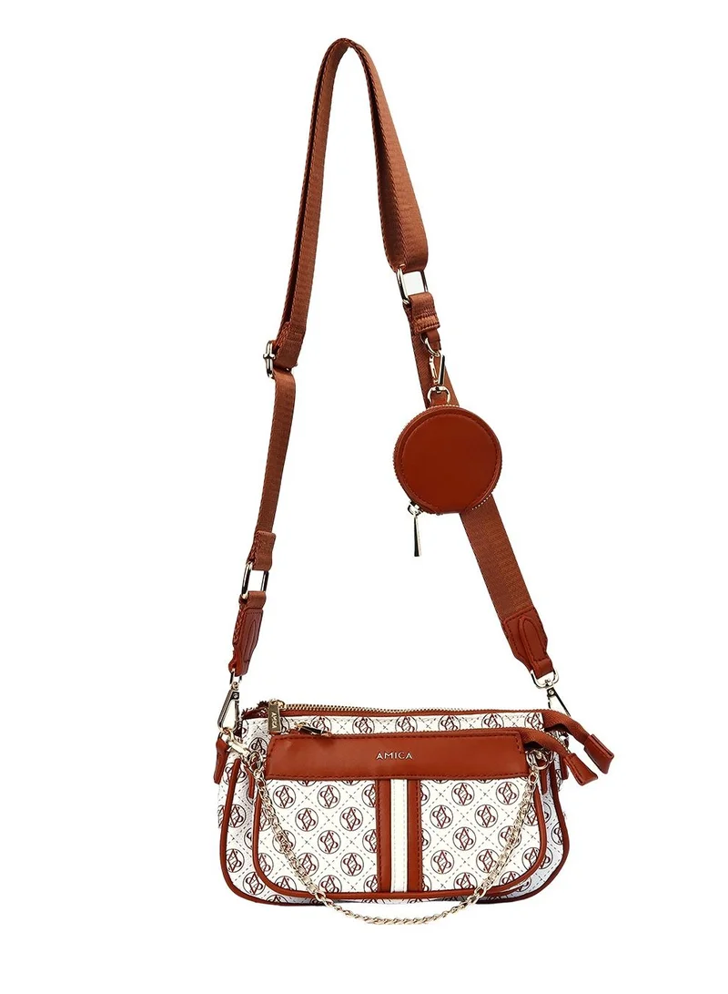 AMICA Giovanna Mini Crossbody Bag for Women - White Brown