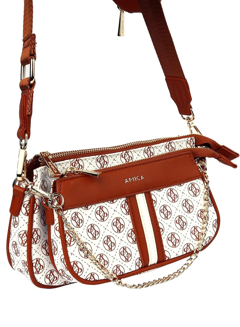 AMICA Giovanna Mini Crossbody Bag for Women - White Brown