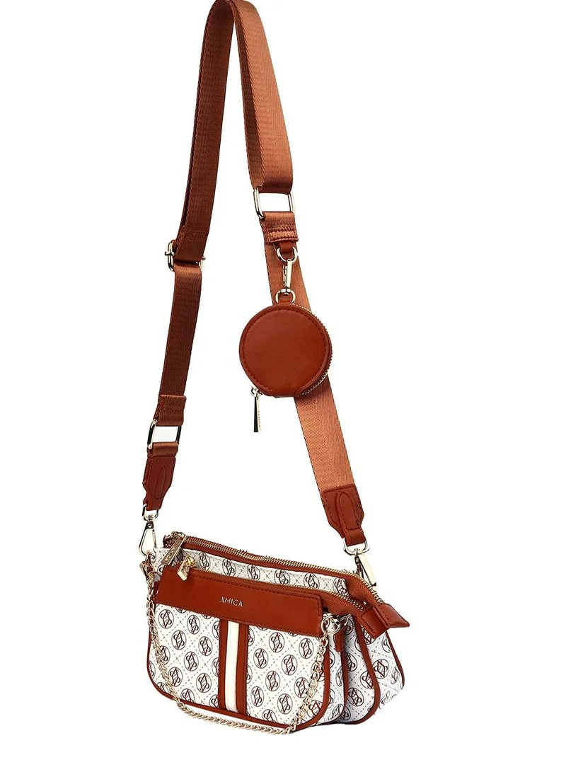 AMICA Giovanna Mini Crossbody Bag for Women - White Brown