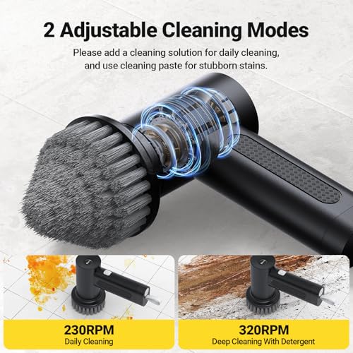 StarVal Electric Spin Scrubber, 3000 mAh Cordless Power Scrubber with 8 Replaceable Heads, Dual Speed Lightweight Handheld Scrubber for Cleaning Stove/Bowl/Sink/Corner/Tile/Grout (Black) - Image 5