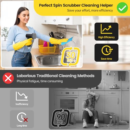 StarVal Electric Spin Scrubber, 3000 mAh Cordless Power Scrubber with 8 Replaceable Heads, Dual Speed Lightweight Handheld Scrubber for Cleaning Stove/Bowl/Sink/Corner/Tile/Grout (Black) - Image 2