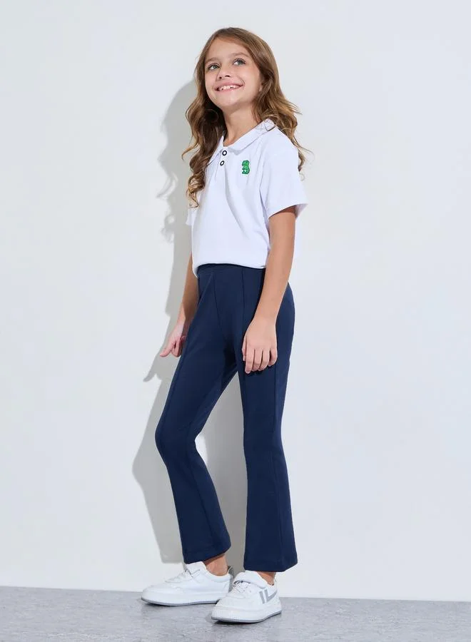 ستايلي Girls Navy Blue Solid Fit and Flared Leggings with Pintuck Detail